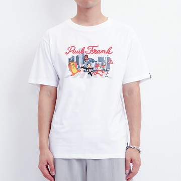 PAUL FRANK 大嘴猴 男 女款中性 角色大集合塗鴉圖案 落肩 短袖T-白