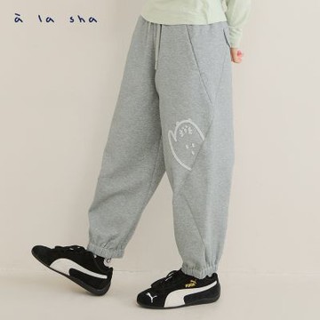 a la sha Q咪躲貓貓造型剪接運動長褲
