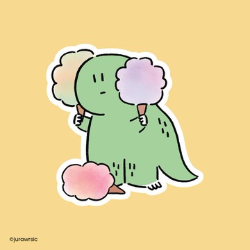 Jurawrsic 防水 PVC 壓克力貼紙，恐龍手持棉花糖，遊樂園之旅。