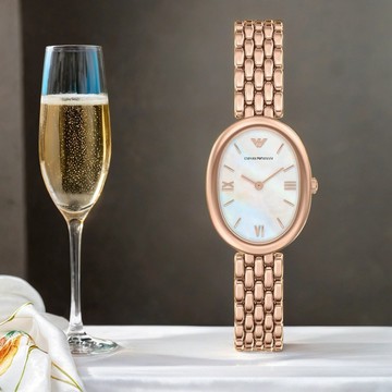 ［給你好運］EMPORIO ARMANI 亞曼尼 橢圓珍珠貝雙針女錶 送禮首選-34mm AR11775