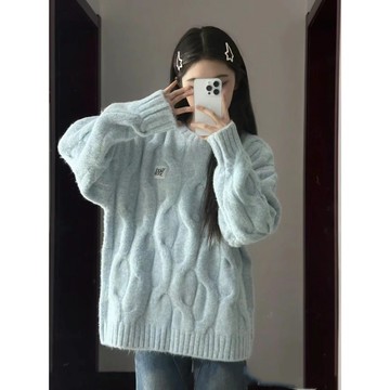 TGNS 針織毛衣 圓領毛衣 頭套 麻花 針織上衣 秋冬 長袖 oversize 寬鬆上衣 衣服女