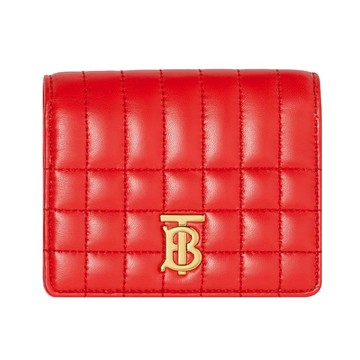 [平輸版]BURBERRY  Lola TB金字LOGO格紋絎縫羔羊三折短夾(紅色)真品平輸