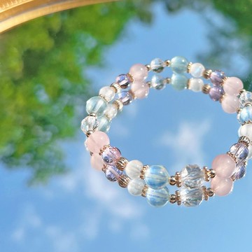 白水晶 粉晶 海藍寶 紫水晶 月光石 14K包金 天然水晶手鍊