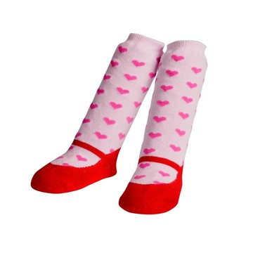 美國 Jazzy Toes 時尚造型棉襪單入組_桃紅愛心長襪(JTNH-04)