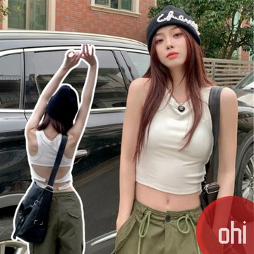 【ohi】美背工字吊帶背心 帶胸墊 短款上衣 小可愛 背心 無袖背心女 背心 女裝 顯瘦上衣 夏天內搭 GVD3570