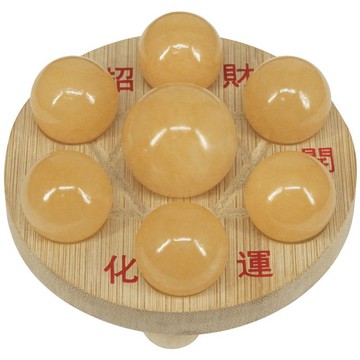 【吉祥開運坊】【黃玉石七星陣 有大中小3個尺寸可供選擇 黃玉石七星陣 附孟宗竹底盤 開運 招財 招偏財】淨化