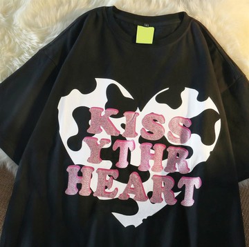 川川也奶牛心印花短袖T恤男女bf街嘻哈松打底上衣ins潮夏季