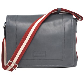 BALLY TEPOLT經典品牌LOGO紅白條紋掀蓋斜背包(煙灰色/大)