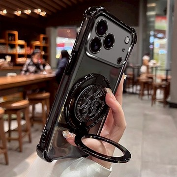 電鍍 氣囊防摔 發字旋轉支架 不發黃 適用 蘋果 iPhone17 16 15 14 13 12 Pro max 手機殼