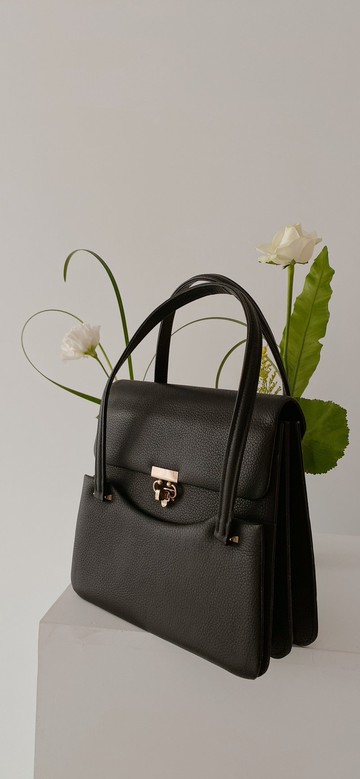 京都霧面皮銀釦手提包