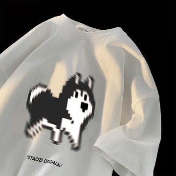 像素風小狗短袖t恤男士夏季潮牌潮流寬松半袖男款純棉情侶裝衣服