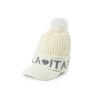 FILA 時尚毛球帽簷針織毛帽-白色 HTZ-6802-WT