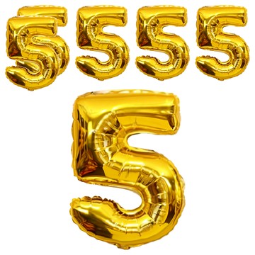生活King 錫箔氣球 氣球佈置 自由創意打造獨特造型  數字5 金色  6個