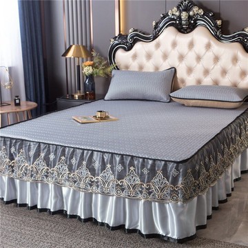 夏天乳膠涼席床裙款蕾冰絲軟席子三件套可水洗機洗折疊夏季1.8m床