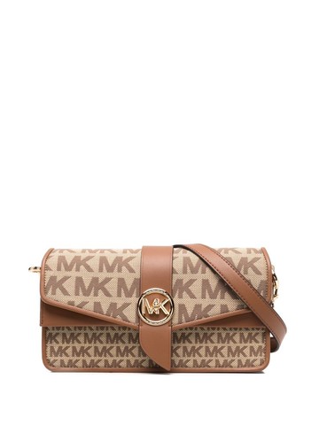 Michael Kors - Greenwich logo-jacquard crossbody bag - women - Linen/Flax/Leather - One Size - Neutrals