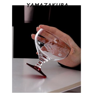 日本製 限定中古杯紅腳香檳碟杯日式侘寂酒杯雞尾酒江戶切子1940s