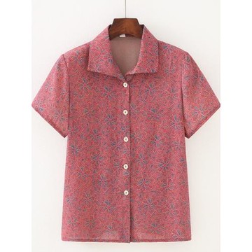 婆婆夏裝碎花襯衫短袖奶奶開衫上衣老年人女款兩件套媽媽夏季套裝