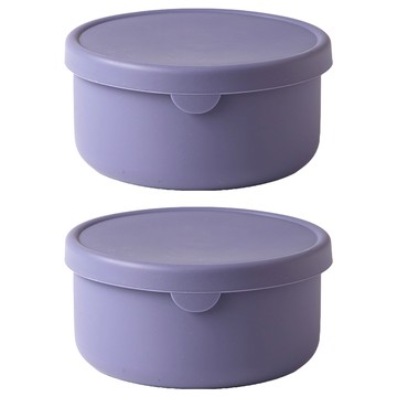 馬卡龍摺疊可微波矽膠保鮮盒 大 圓滑紫色 2個  700ml