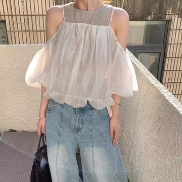 【現貨快速寄出🔜】𝒉𝒆𝒓𝒎𝒐𝒔𝒐. 𝓡甜度超標｜澎澎紗細帶真兩件上衣6919