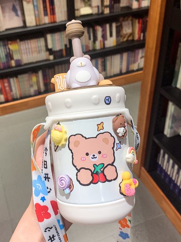 保溫杯女ins高顏值森系水杯少女心兒童清新簡約可愛超萌吸管杯子