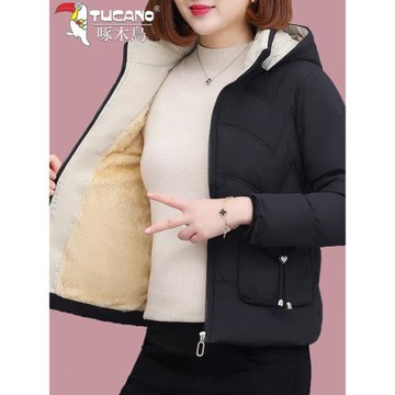 啄木鳥短款羽絨棉服女冬季2025新款小個子媽媽加絨加厚棉衣小棉襖