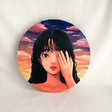 對話繪畫 日本女性繪畫 布面丙烯畫 獨一無二的人物繪畫 藝術