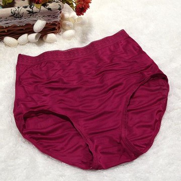 E25查米真絲女高腰三角純色內褲 女性感大碼無痕紅色針織真絲內褲