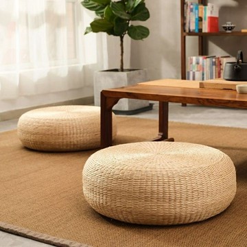 加厚草編坐墊 蒲團茶道坐墊 地上禪修拜佛打坐坐墊 日式家用榻榻米墊子 飄窗圓形坐墊