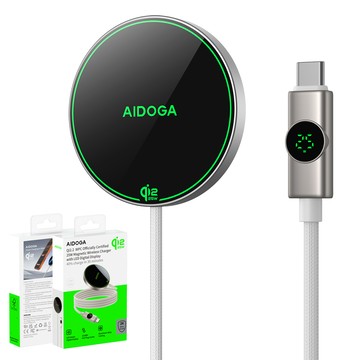 AIDOGA Qi2.2認證 25W快充 磁吸無線充電器 數顯 MagSafe 1.5M 支援iPhone17/安卓/手機/耳機