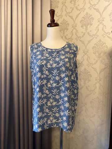 淺藍花卉純真絲無袖古著背心