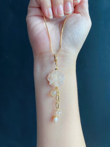 天然櫻花瑪瑙 粉花 珍珠 水晶 牡丹花 隨意扣 項鍊 包掛 禮物