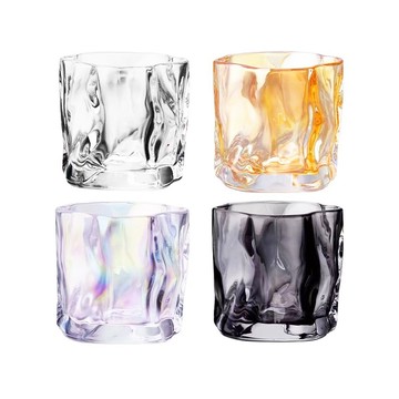 烈酒杯 【幕日嚴選】威士忌杯200ml 玻璃杯 酒杯 冷飲杯 透明加厚玻璃材質 不規則形狀設計(8*8*8cm)