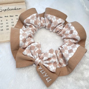 污泥手作  刺繡-格子大腸圈領巾  寵物領巾