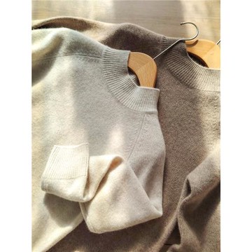 雙股加厚~半高圓領無縫一體純山羊絨衫針織衫打底衫套頭毛衣上衣