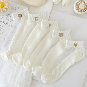 夏季水晶絲棉底襪子女短襪奶白色純棉薄款可愛日系女生運動玻璃絲