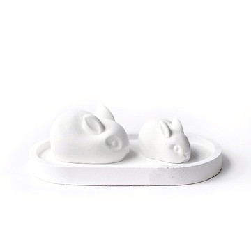 (現貨) 純白系列 | 好運和幸福都兔You ! 雪白兔兔橢圓底盤三入組