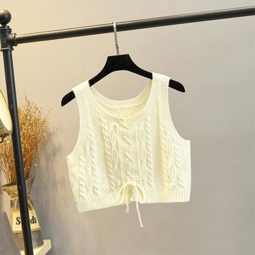 2025新款春秋馬甲系帶針織背心女小個子短款顯瘦無袖外搭毛衣馬夾