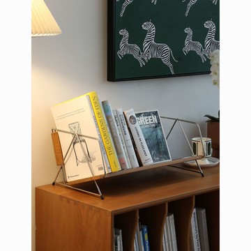 公司貨 免運 北歐實木小書架桌面書籍收納架子辦公桌不銹鋼復古實用置物架 快速發貨