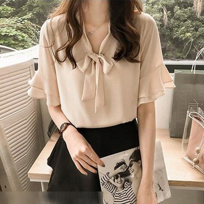 ブラウスレディースシフォンシャツブラウス白半袖リボンオフィス韓国風ブラウストップス通勤ol着痩せオシャレ大人上品3色 通販 Lineポイント最大get Lineショッピング