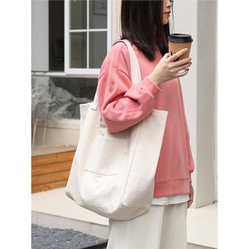 韓版休閑大容量純棉帆布托特包女簡約百搭單肩包學生上課手提布袋