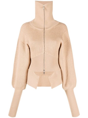 Andreadamo Ribbed Knit Zip-Through Wool Sweater