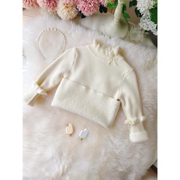 女童一體絨毛衣2025冬季女童加厚毛衣小學生內搭打底衫加絨針織衫