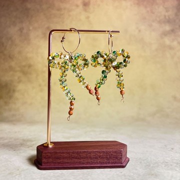 綠色蝴蝶結玻璃珠耳環