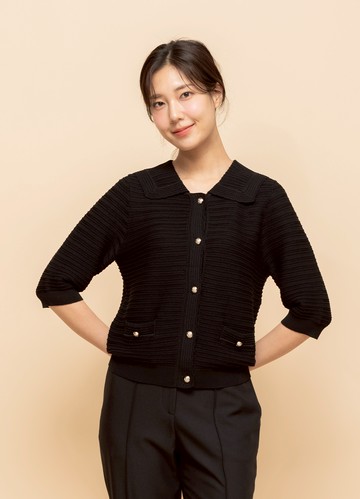 知甜雅緻翻領織紋開襟針織衫