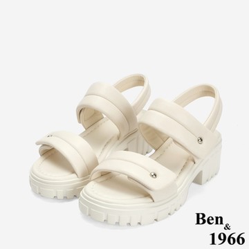Ben&1966柔軟羊皮舒適雙帶輕量厚底涼鞋-米白(246753)