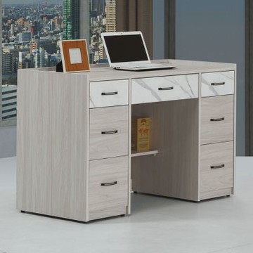 文創集 曼尼奇4.1尺七抽書桌(桌面設有LED夜燈＆USB插座-123x60x83cm免組