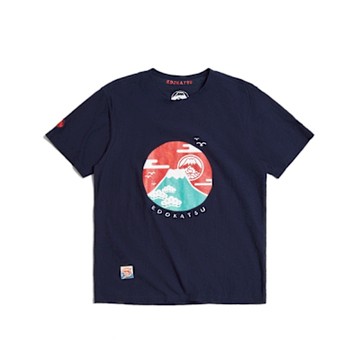 江戶勝 男裝 落日富士山短袖T恤-丈青色