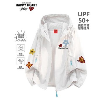 查爾斯桃心UPF50+防曬衣男女夏季情侶連帽冰絲透氣休閑皮膚衣外套