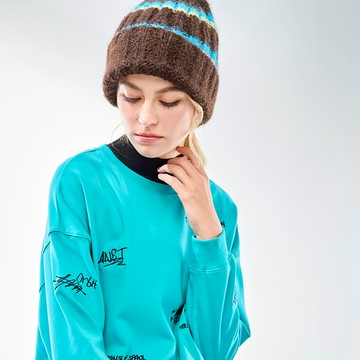 橫條紋撞色針織毛帽(2色)