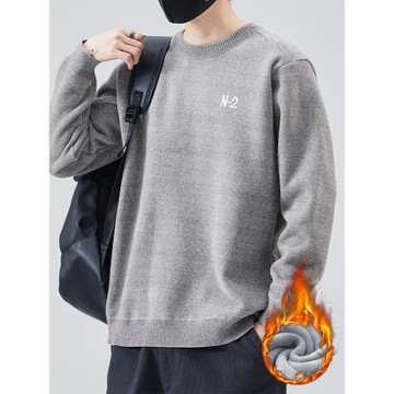 秋冬款毛衣男士潮牌加絨加厚圓領寬松針織衫冬季帥氣保暖上衣外套